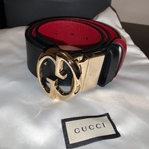 Gucci Double G Reversible Leather Belt Red, Black